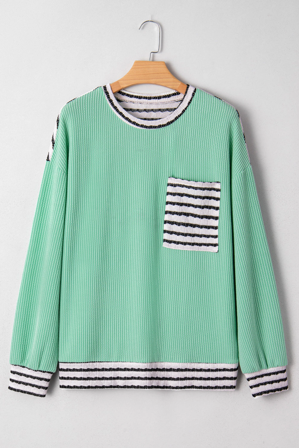 Threaded Pear Women's Claire Contrast Striped Patchwork Long Sleeve Top