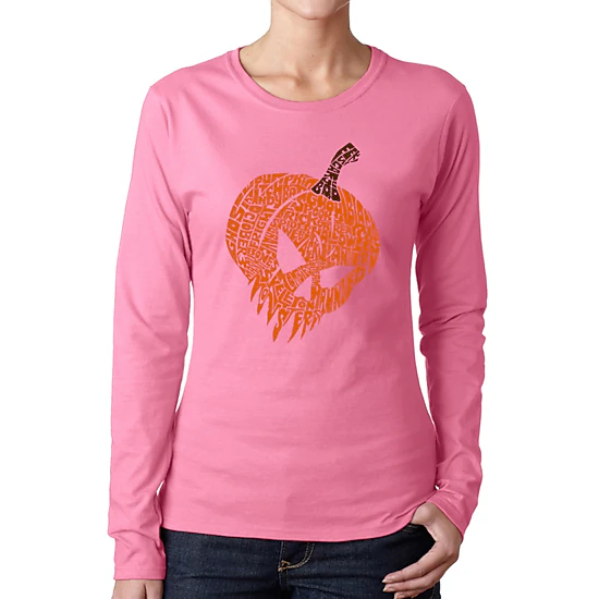 LA Pop Art Women's Word Art Long Sleeve T-Shirt - Evil Pumpkin