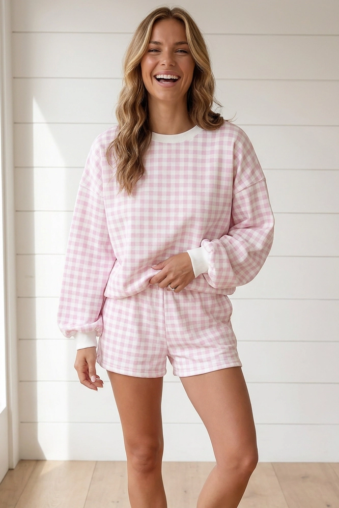 Threaded Pear Women's Heidi Pullover Drawstring Casual Shorts Set