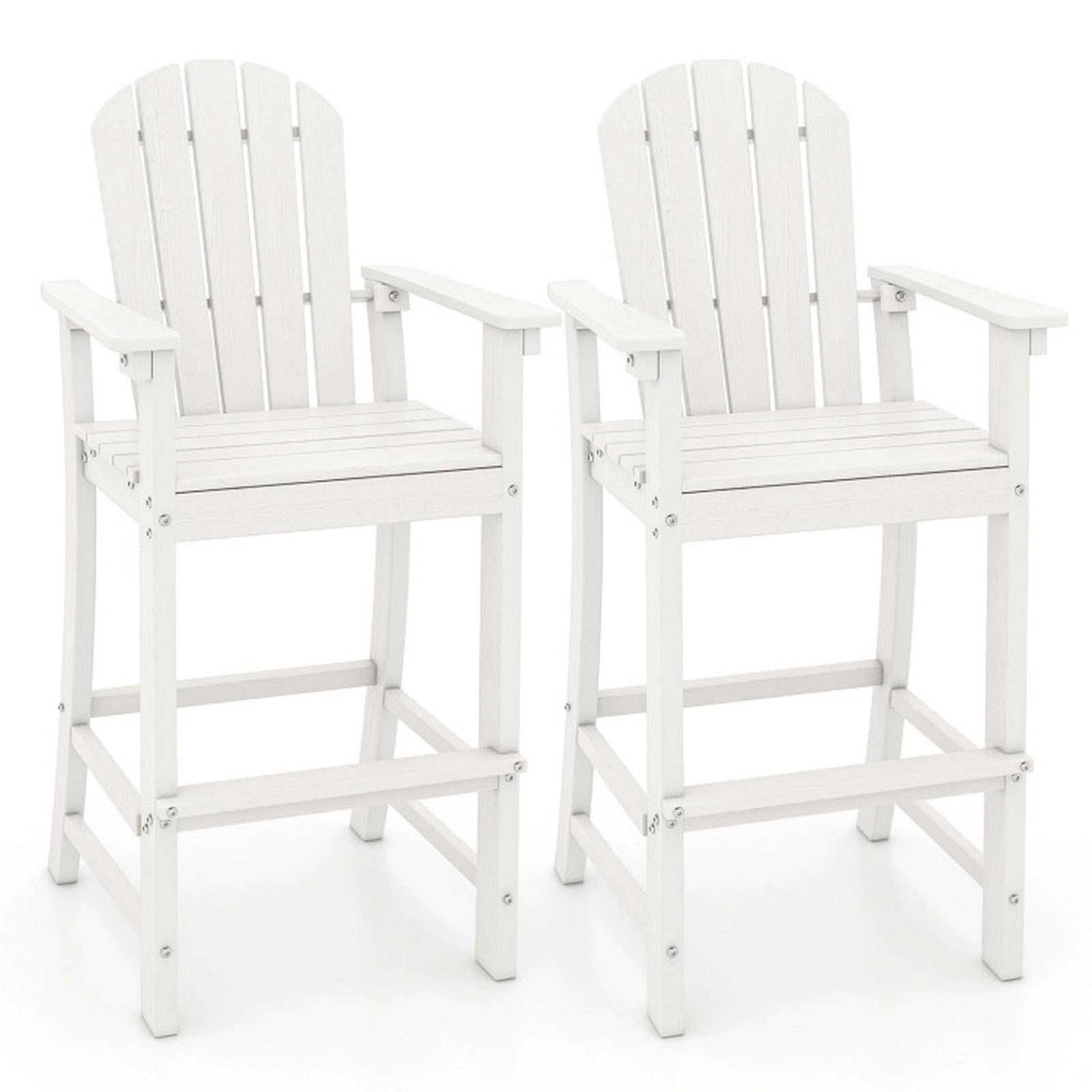 SUGIFT Set of 2 White HDPE Outdoor Counter-Height Bar Stools with Arms