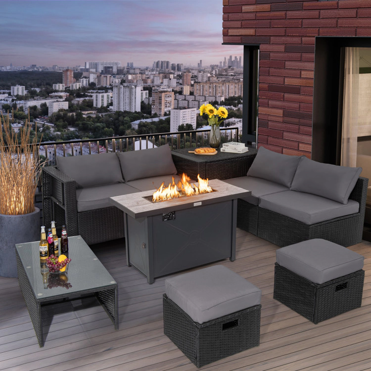 Hivvago 9 Pieces Outdoor Pe Rattan Wicker Sectional Sofa With 42 Inch 60 000 Btu Gas Fire Pit Table
