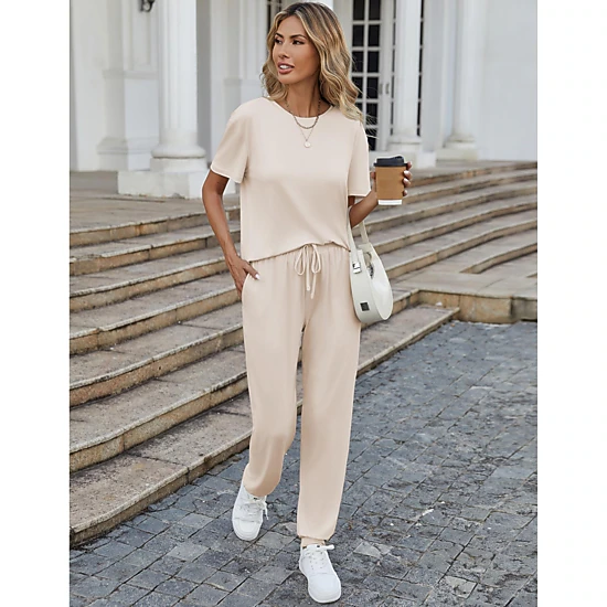 Ekouaer Women's Crew Neck Short Sleeve Pajama Set with Pockets