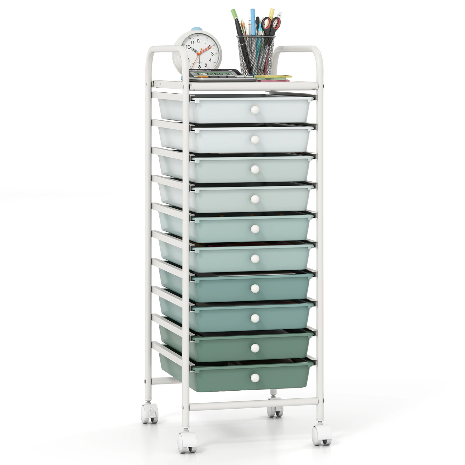 SUGIFT 10-Drawer Rolling Storage Cart Slim Organizer with 4 Universal Casters
