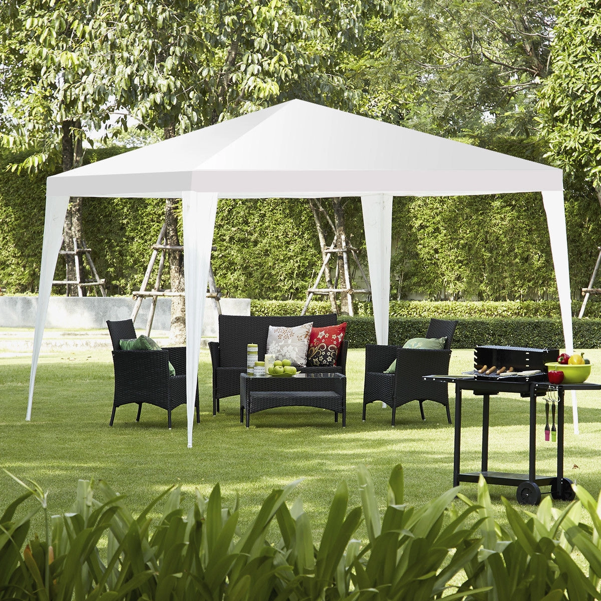 SUGIFT White Outdoor Wedding Party Canopy Tent with Steel Frame Ropes and Stakes 10-ft W 10-ft D 8.5-ft H