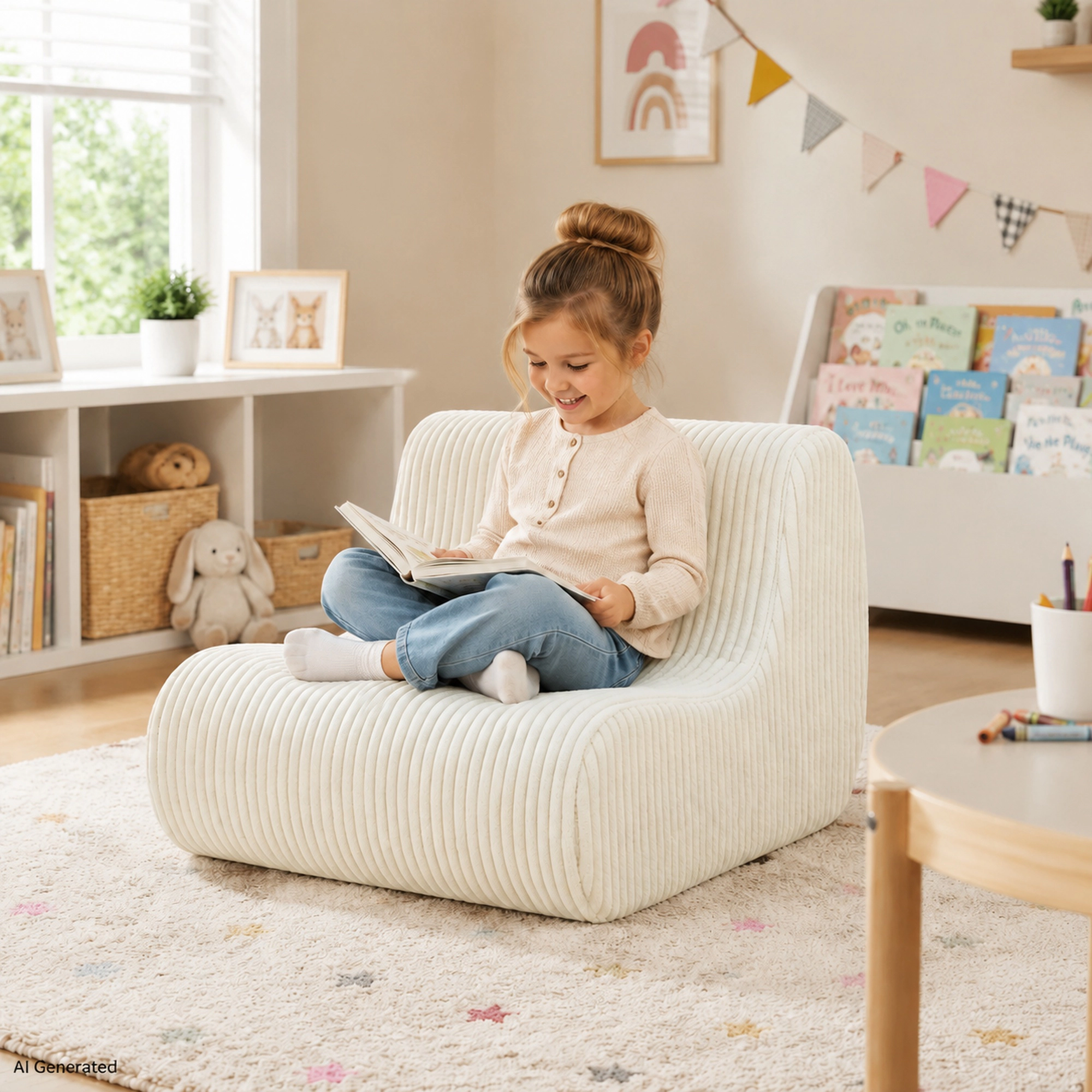 Unikome Kids Lounge Chair Foam Sofa–Soft Corduroy Toddler Armchair, Lightweight Portable Couch