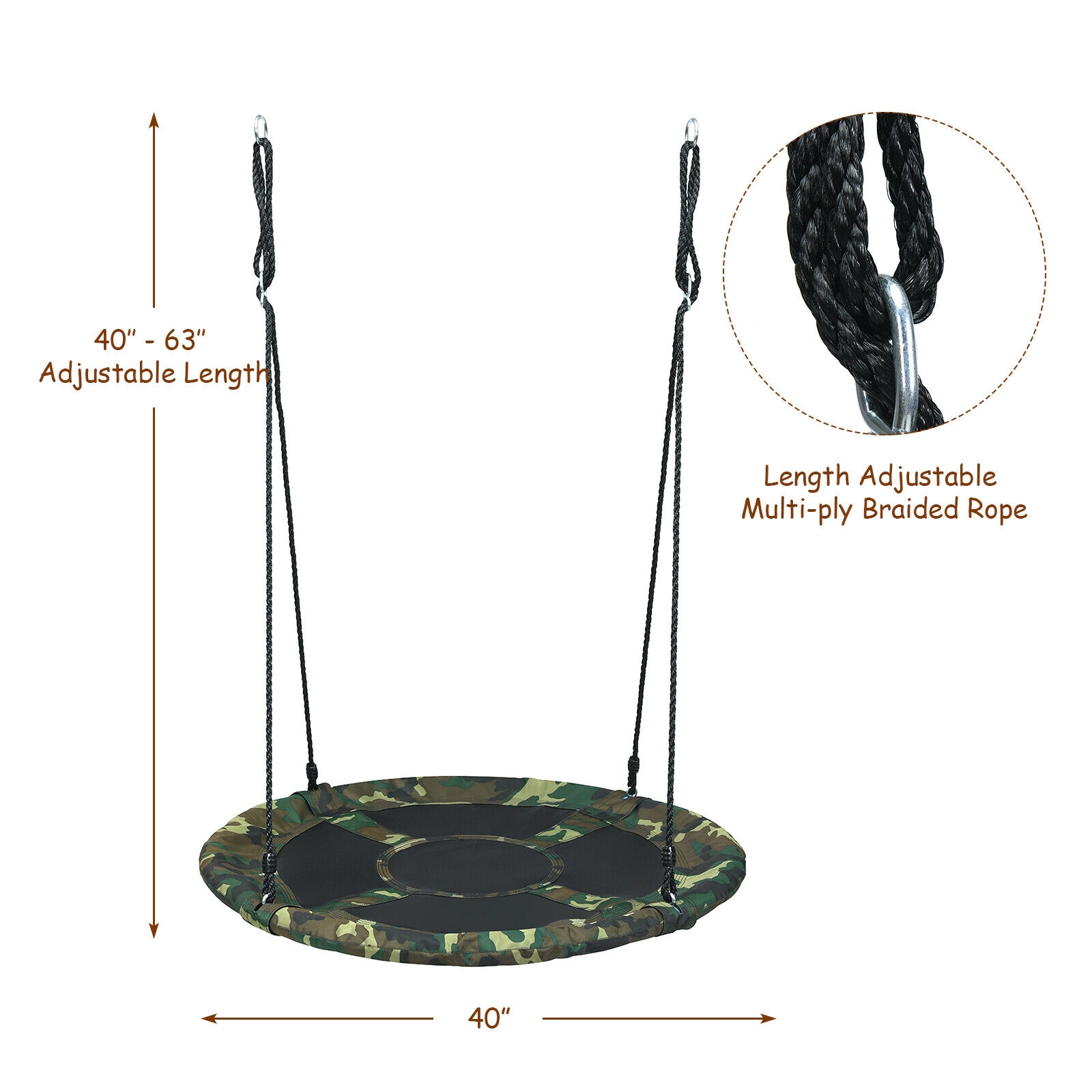 SUGIFT 40-in Flying Saucer Tree Swing Outdoor Play Set 330-lb Capacity Ages 3+ Camouflage Green