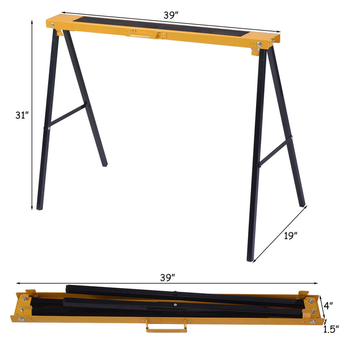 SUGIFT Heavy Duty Steel Folding Sawhorse 275-lb Capacity Each 39-in Long 2-Pack Black and Yellow