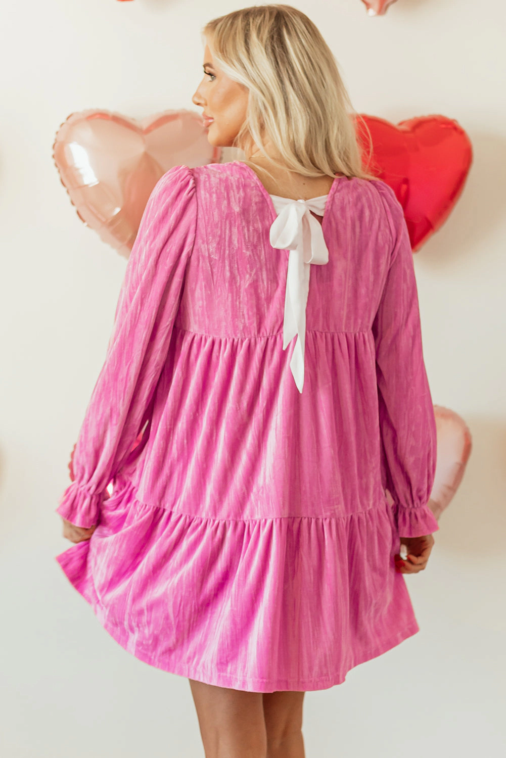 Threaded Pear Women's Dahlia Flounce Sleeve Tiered Ruffled Velvet Mini Dress