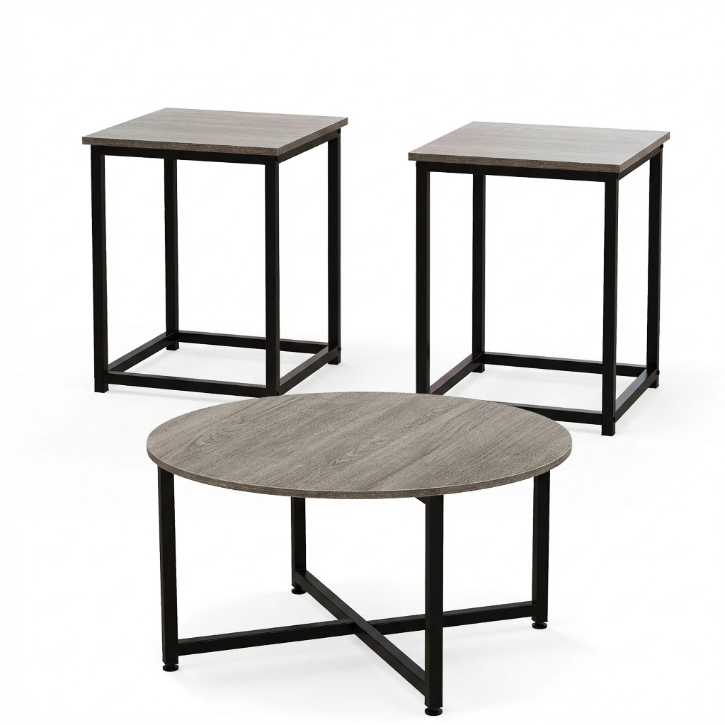 Glintex 3-Piece Round Coffee Table and Square End Set with X-Frames
