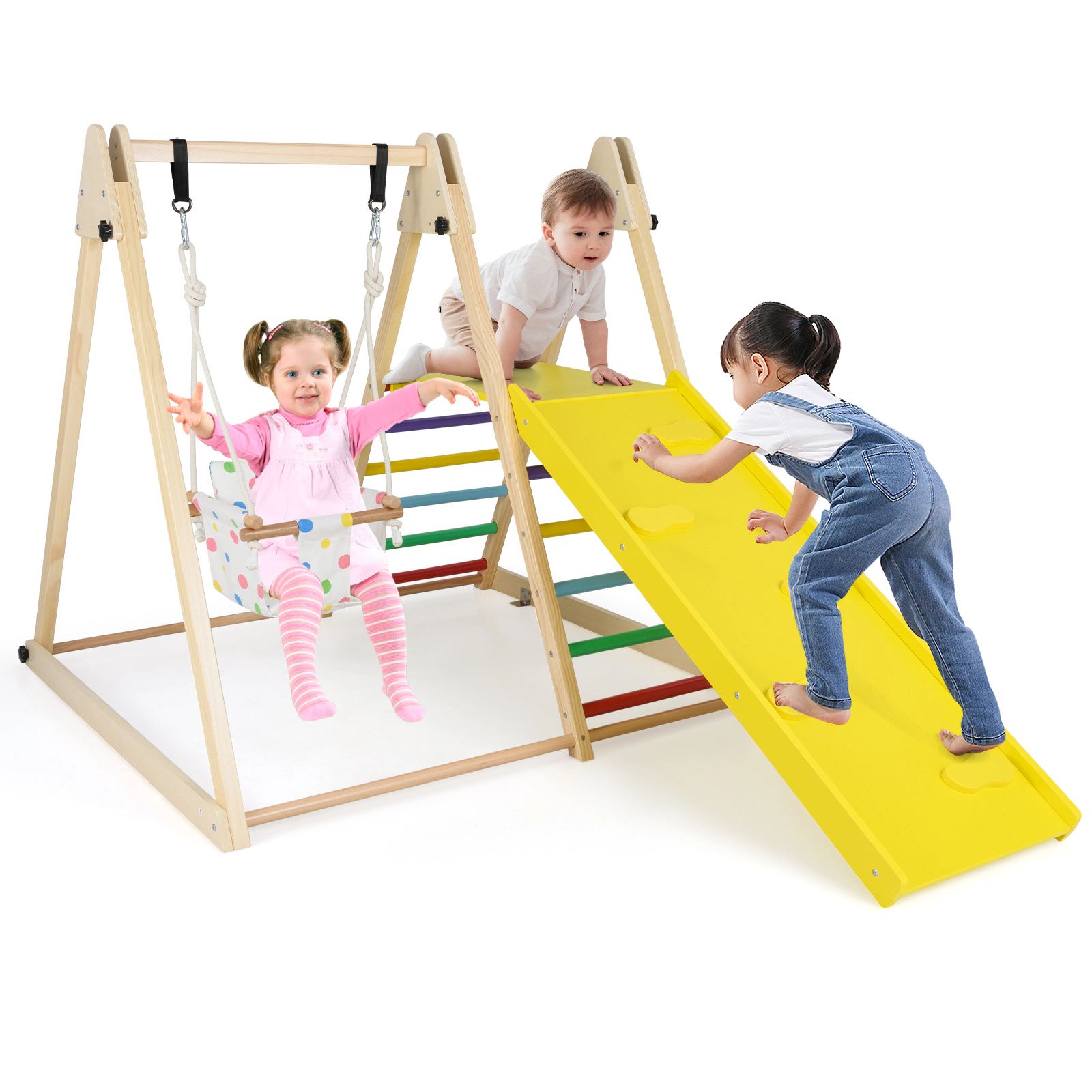 LJG 4-in-1 Indoor Jungle Gym with Baby Swing and Climbing Ramp