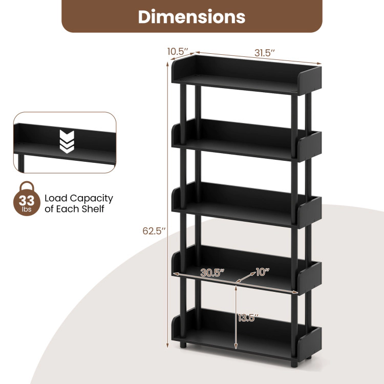 Hivvago 5-Tier Open Bookcase with Industrial Storage Unit