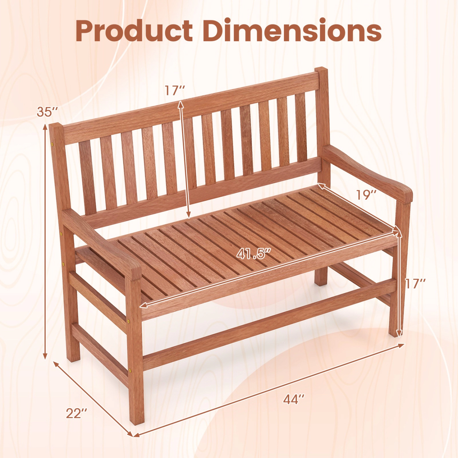 SUGIFT Solid Wood 44-in Outdoor Loveseat Bench 550-lb Capacity 2-Seat Teak Frame 41.5 x 19 in Seat Assembly Required