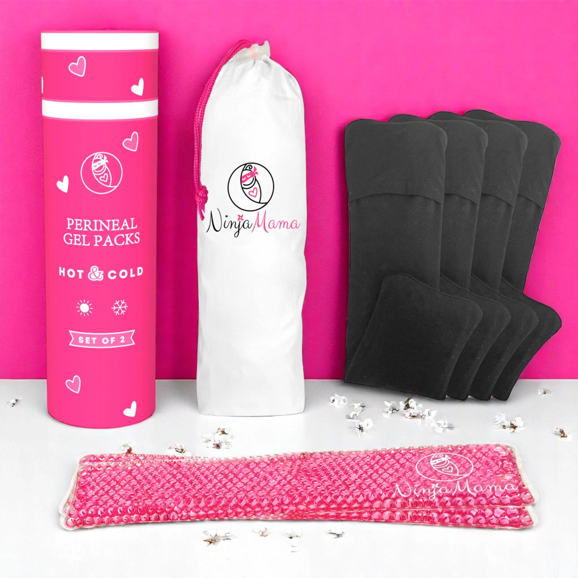 Ninja Mama Women's Reusable Perineal Ice and Heat Therapy Packs - Pack of 2 with 4 Washable Sleeves