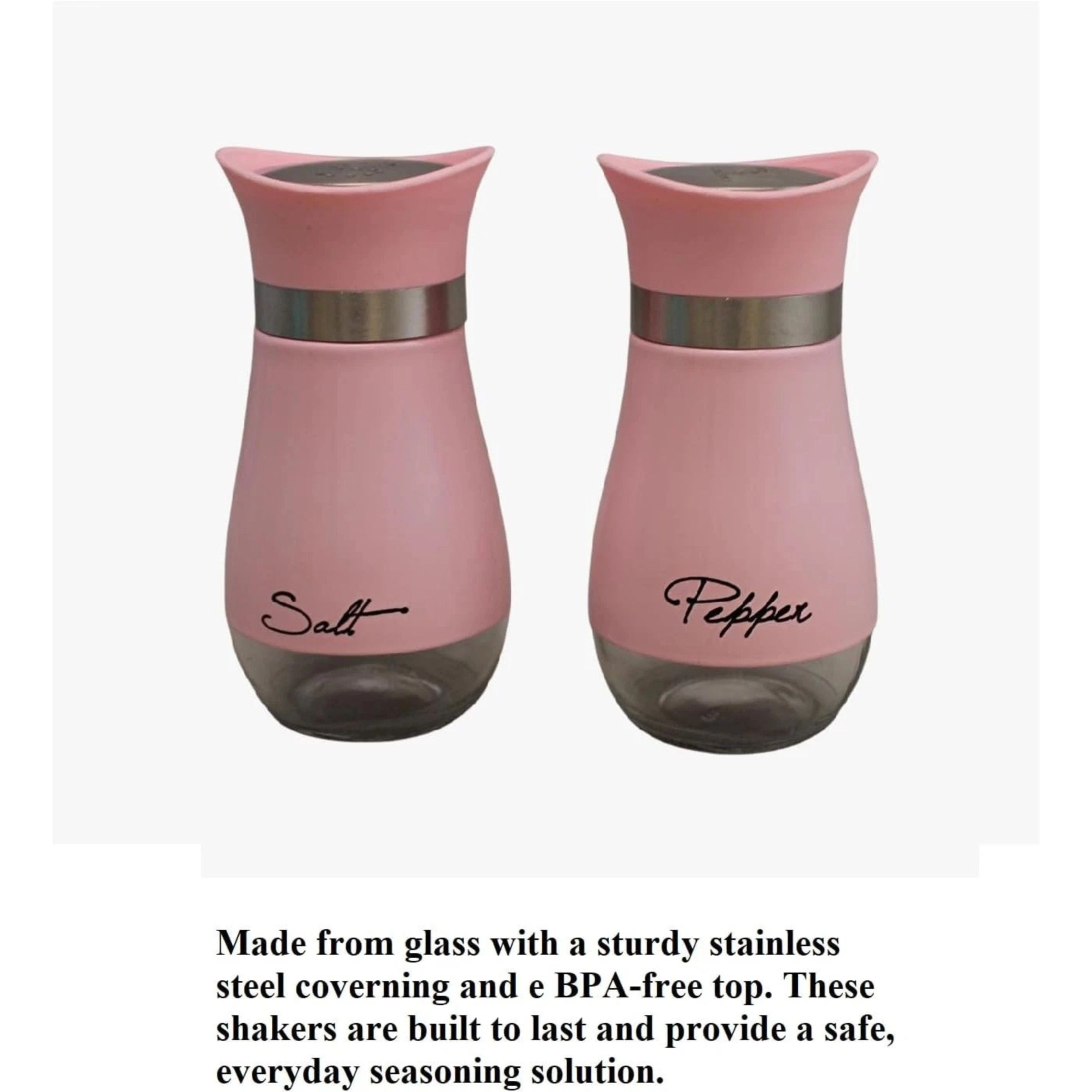 Home Collection Glass Salt & Pepper Shaker Set with Labels Stainless Steel Lids