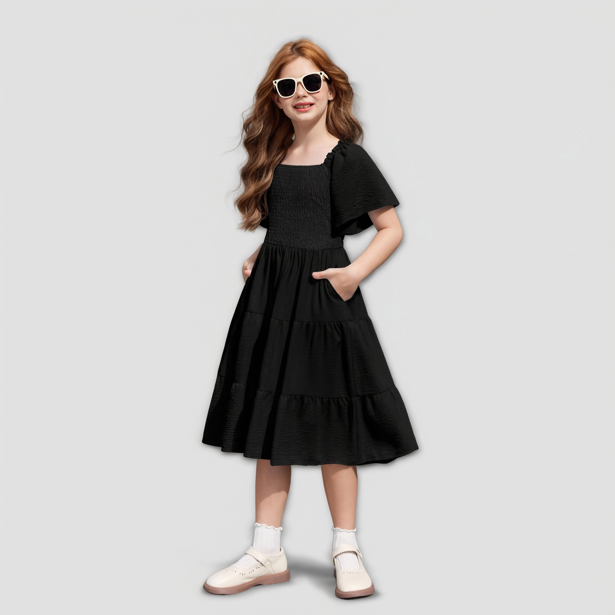 Arshiner Tween Girl Easter Summer Dresses Beach Casual Smocked Ruffle Midi Dress