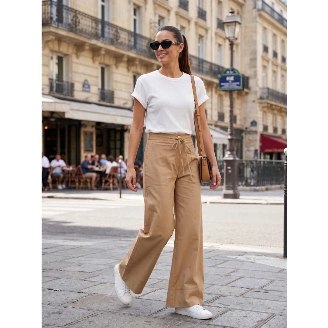 Coolmee Women's Drawstring Loose Fit Wide Leg Flowy Casual Pants Trousers