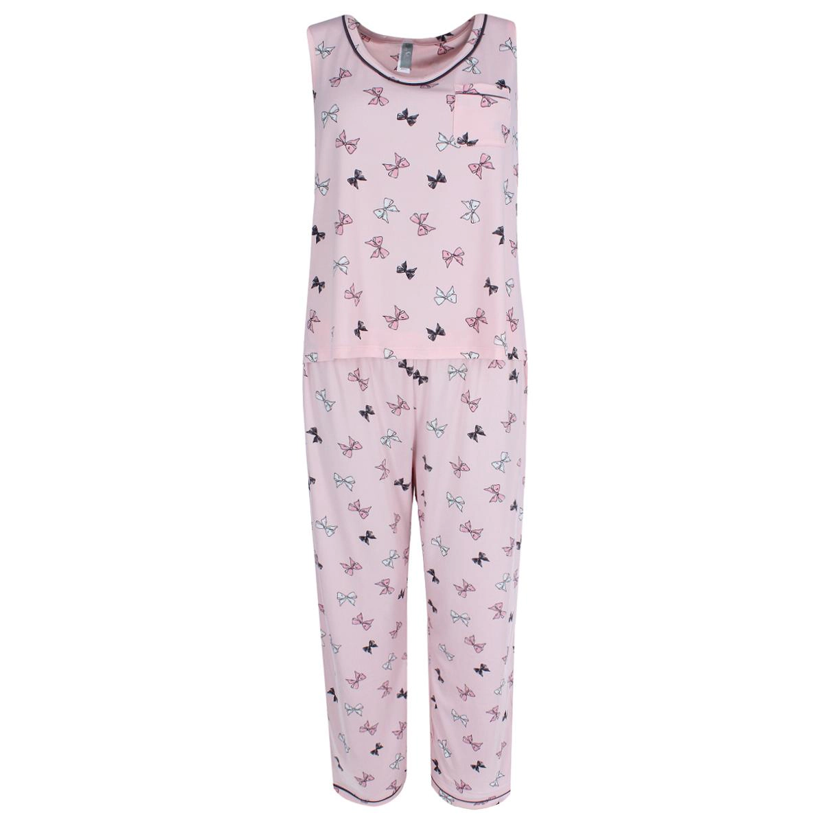 PJ Couture Women's Bow Sleeveless Matching Capri Pajama Set