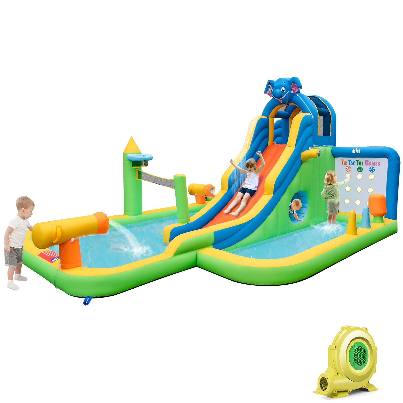SUGIFT 9-in-1 Giant Inflatable Water Slide Park with 99-in Slide Volleyball Court and 735W Blower