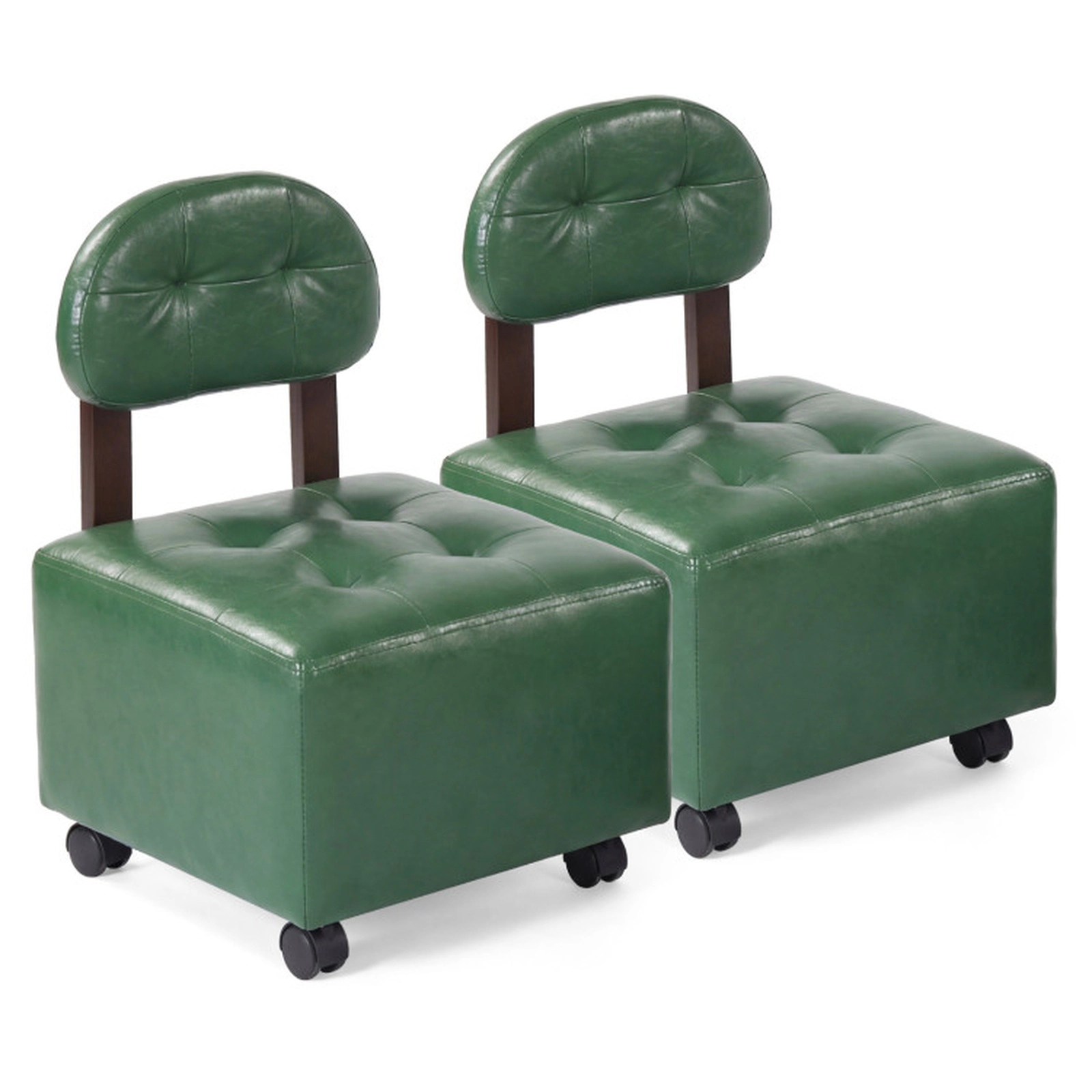 SUGIFT Green Backrest and Lockable Swivel Wheels Set of 2 Small Rolling Footstools