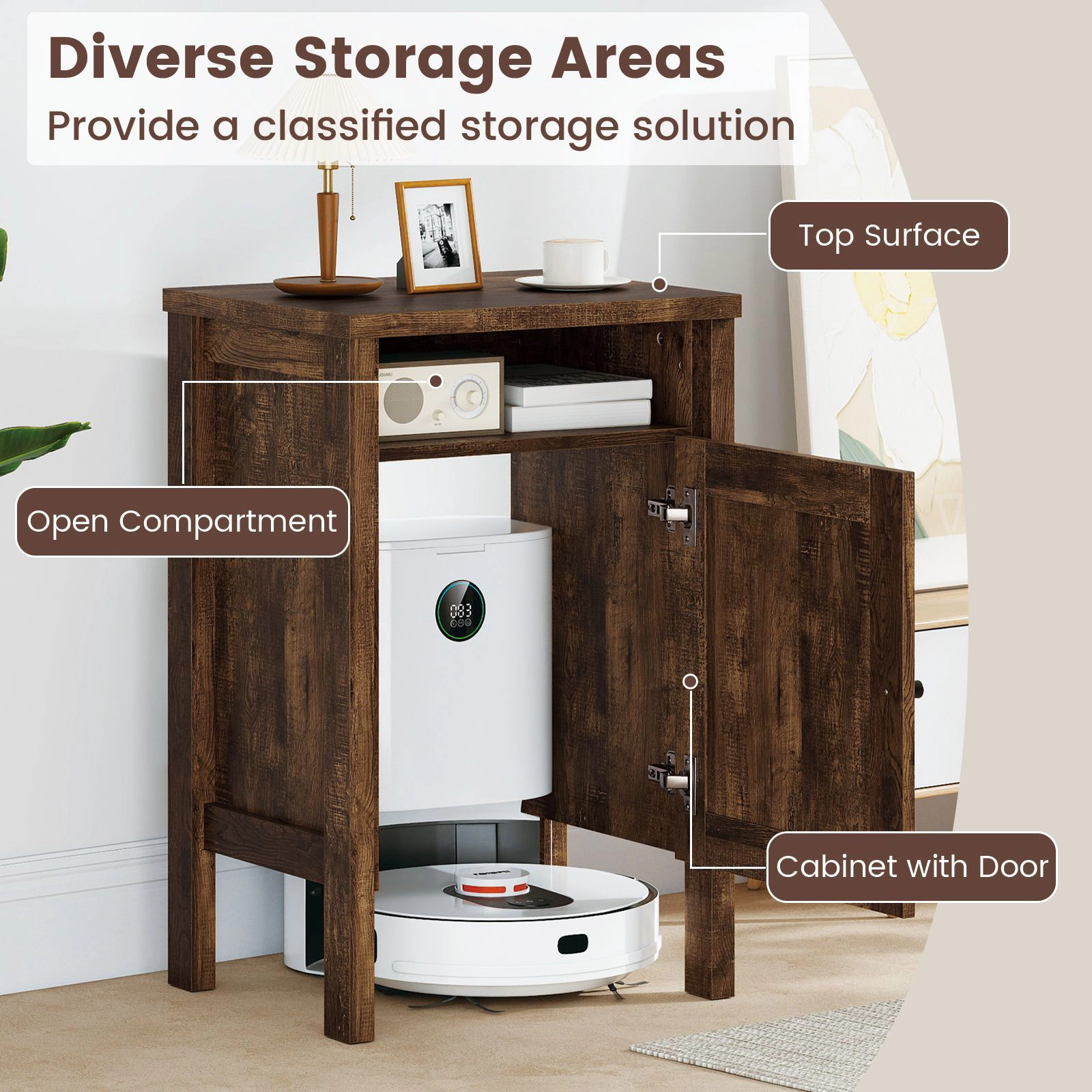 SlickBlue Modern Robot Vacuum Stand with Concealed Storage Cabinet