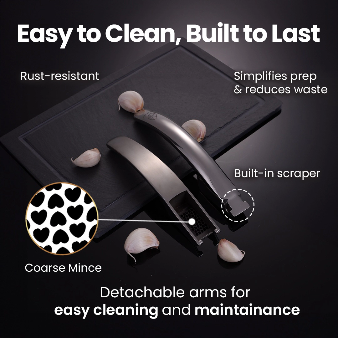 Gourmet Easy Garlic Press No Need to Peel, Stainless Steel Garlic Mincer, Garlic Crusher (Coarse Mincing)