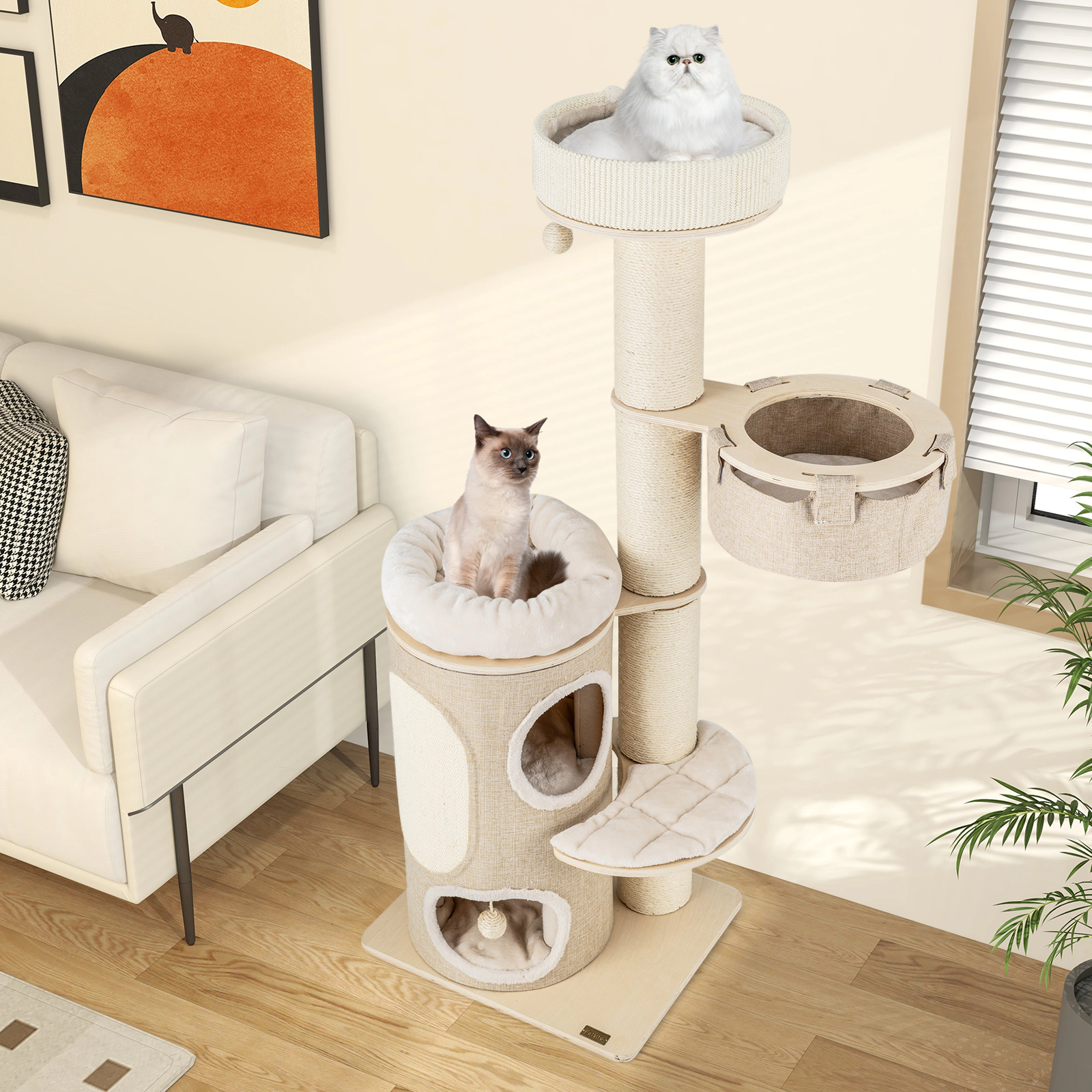 LJG 61 Inches Cat Tree for Indoor Cats with 2-Story Condo and Top Perch