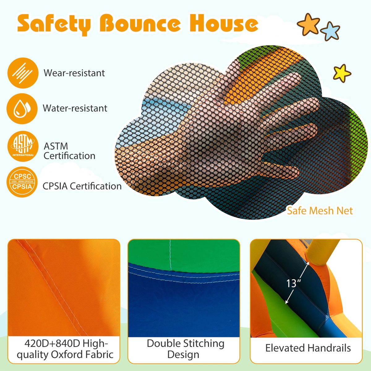 SUGIFT 8-in-1 Inflatable Bounce House Water Park with Climbing Wall Water Cannon and Splash Pool