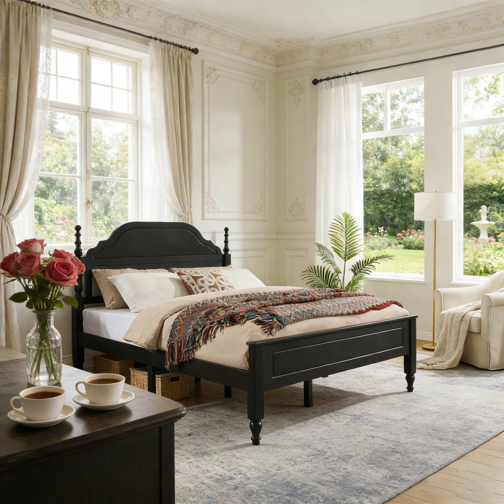 Flynama Queen Bed with Padded Headboard Insert, Elegant Bedroom Centerpiece (No Mattress)