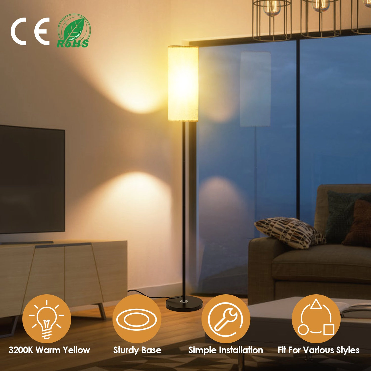 GBruno Fabric Shade Floor Lamp With Foot Switch