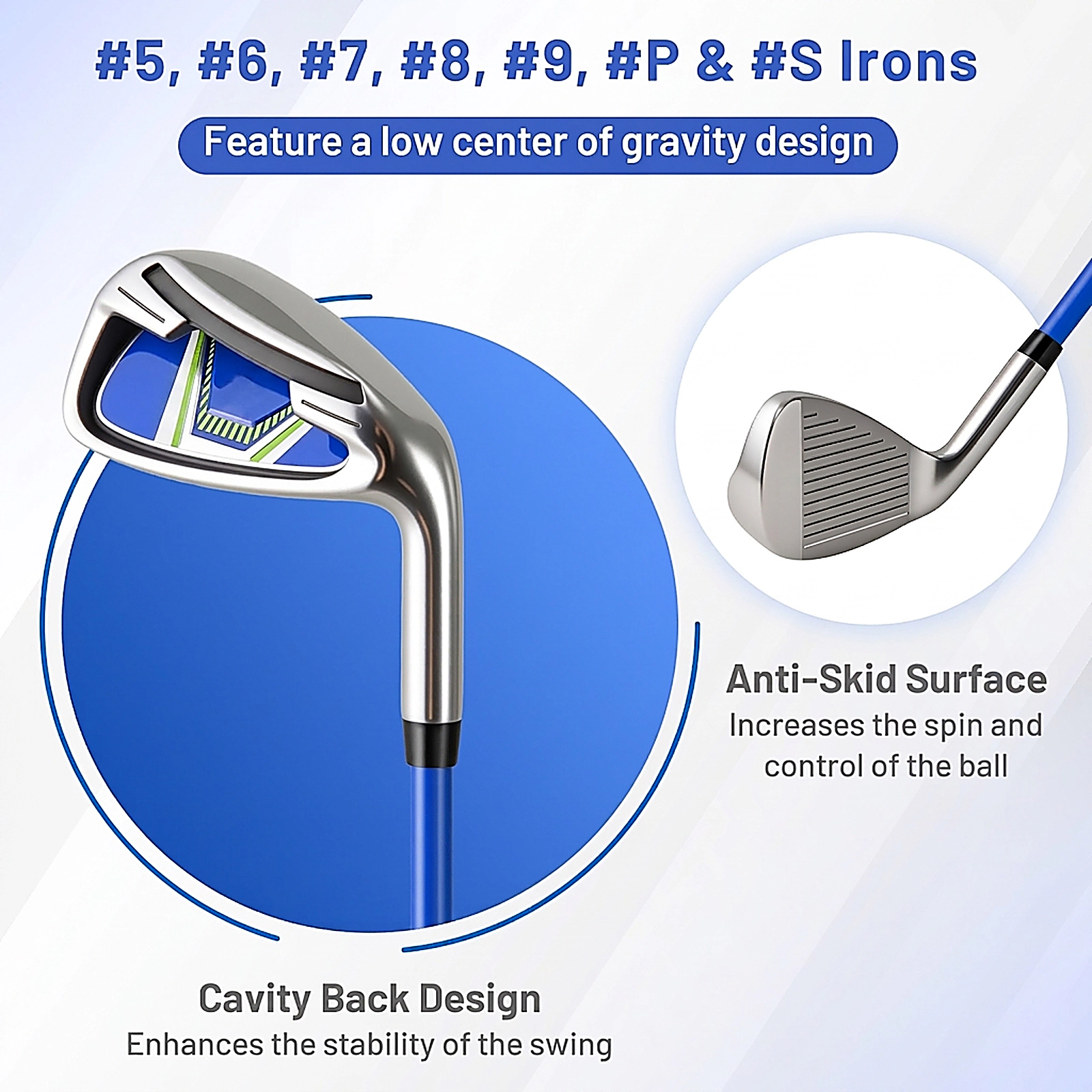 SUGIFT Complete Men’s Golf Stand Bag with Full Club Set Headcovers and Putter 5-lb Sports Bag Blue/White