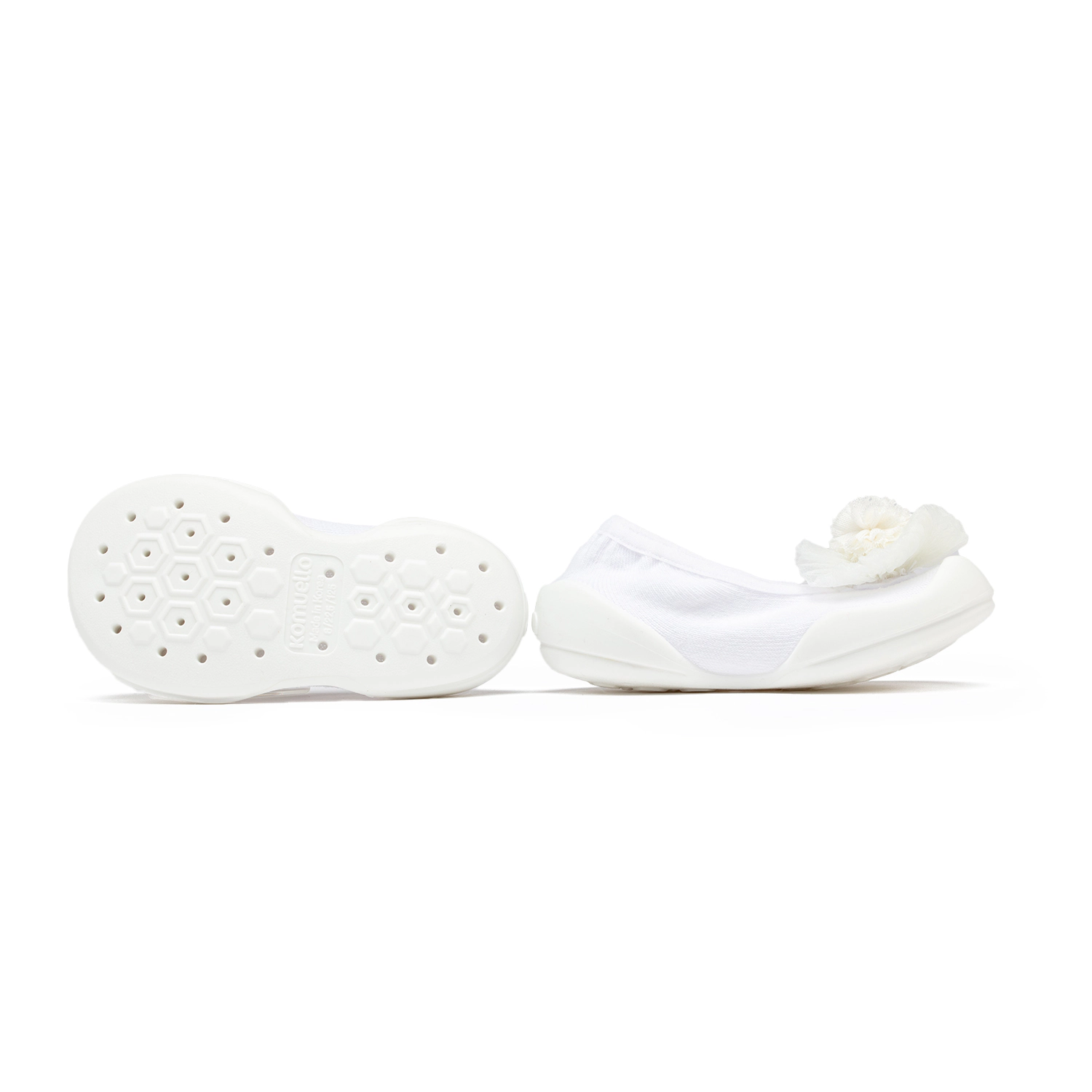 Toddler Breathable Washable Non-Slip Sock Shoes Flat - Pompom Flower White