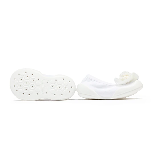 Toddler Breathable Washable Non-Slip Sock Shoes Flat - Pompom Flower White