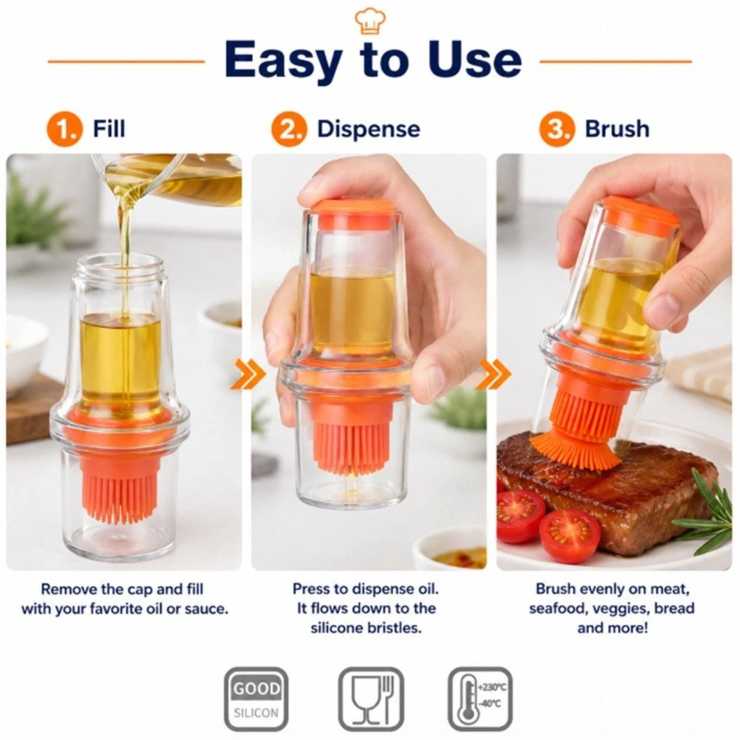 Home Collection Silicone Oil Bottle Brush Basting Pastry Brush All-in-One BBQ Baking Tool