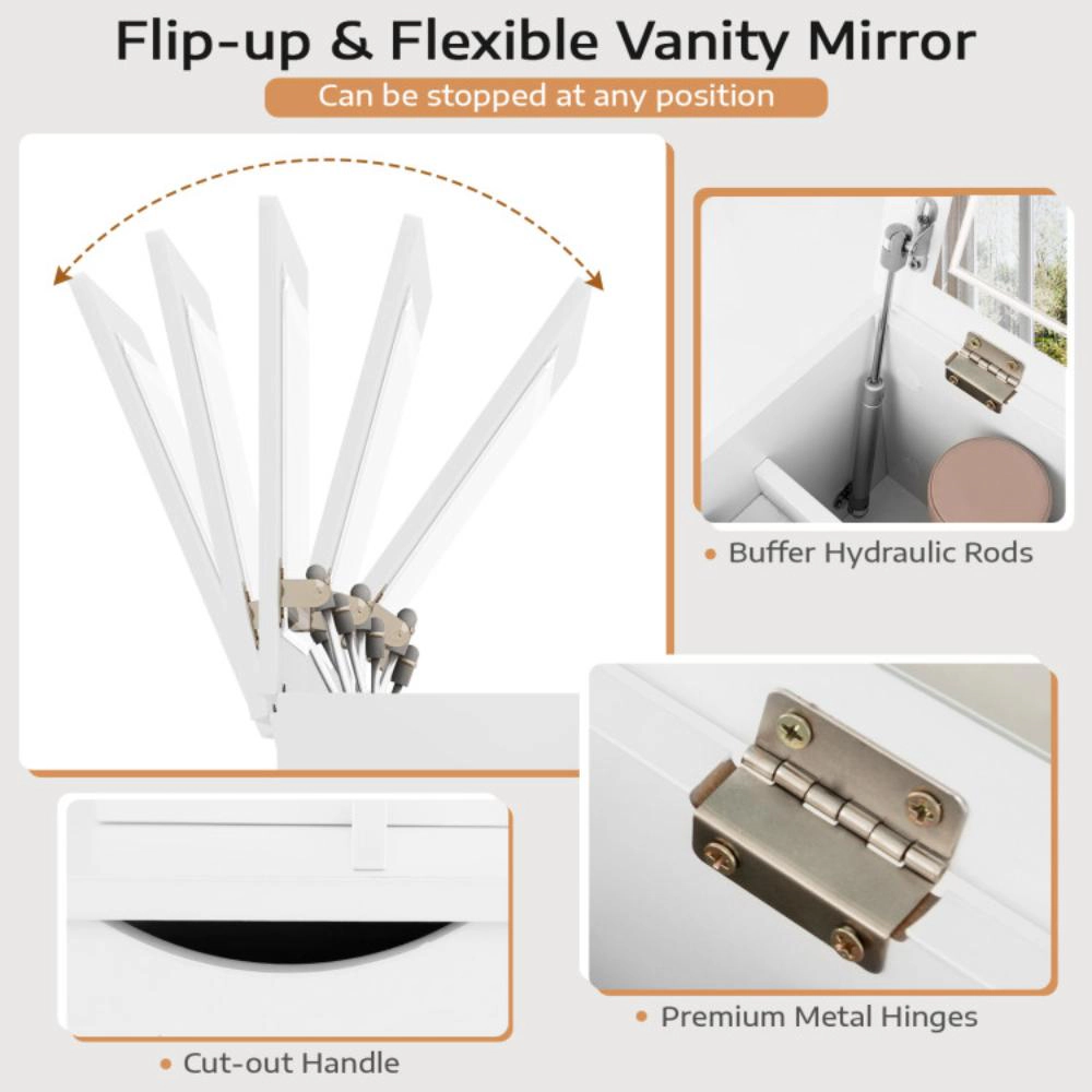 Hivvago 3-In-1 Vanity Set With Cushioned Stool And Flip-Up Mirror-White
