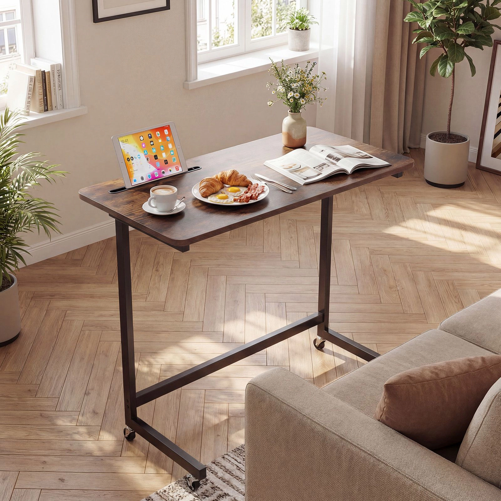 SlickBlue Over Bed Laptop Table with C Shape Rolling Design