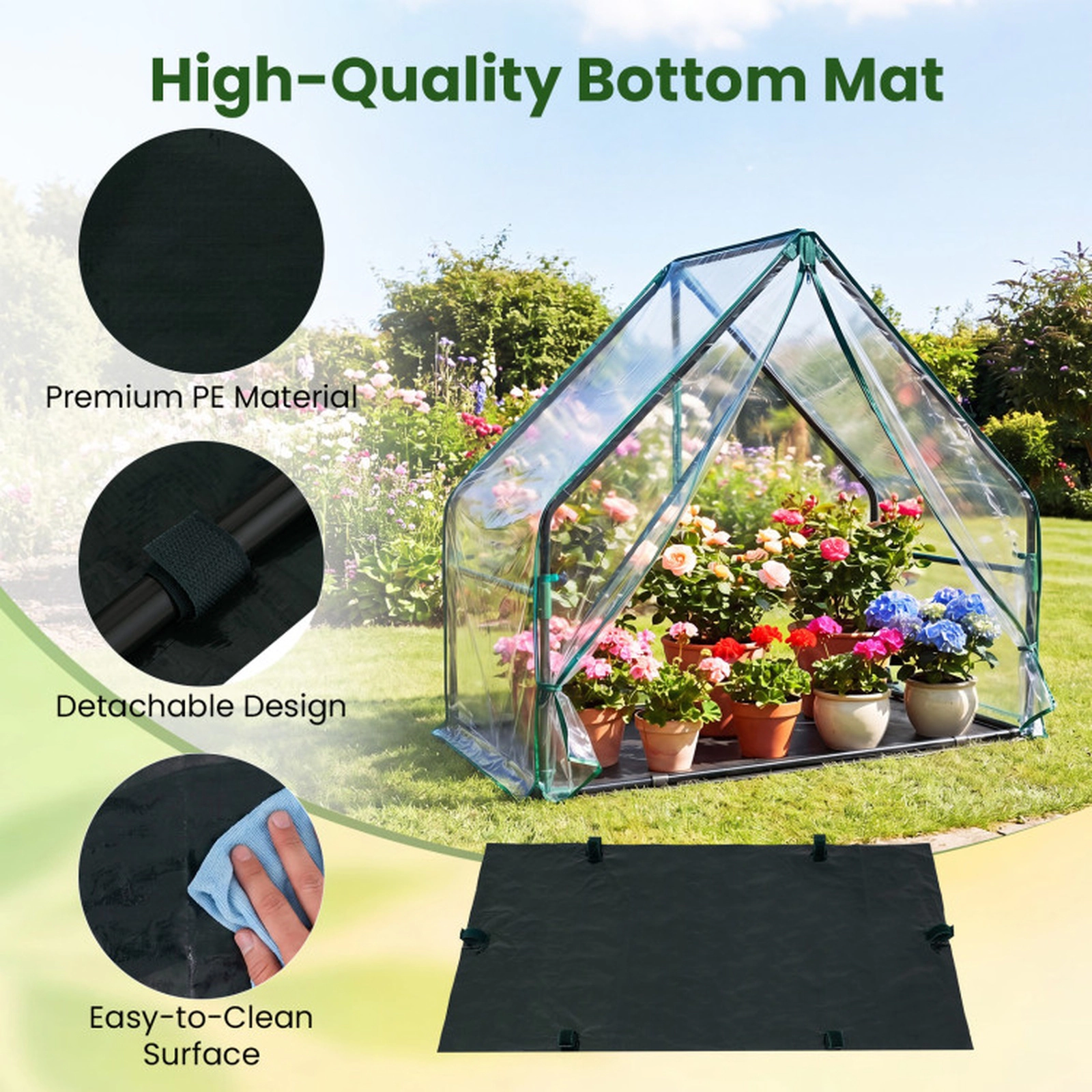 SUGIFT Mini Green House Metal Frame with Waterproof Bottom Mat and Wind Ropes 36-in Tall Clear