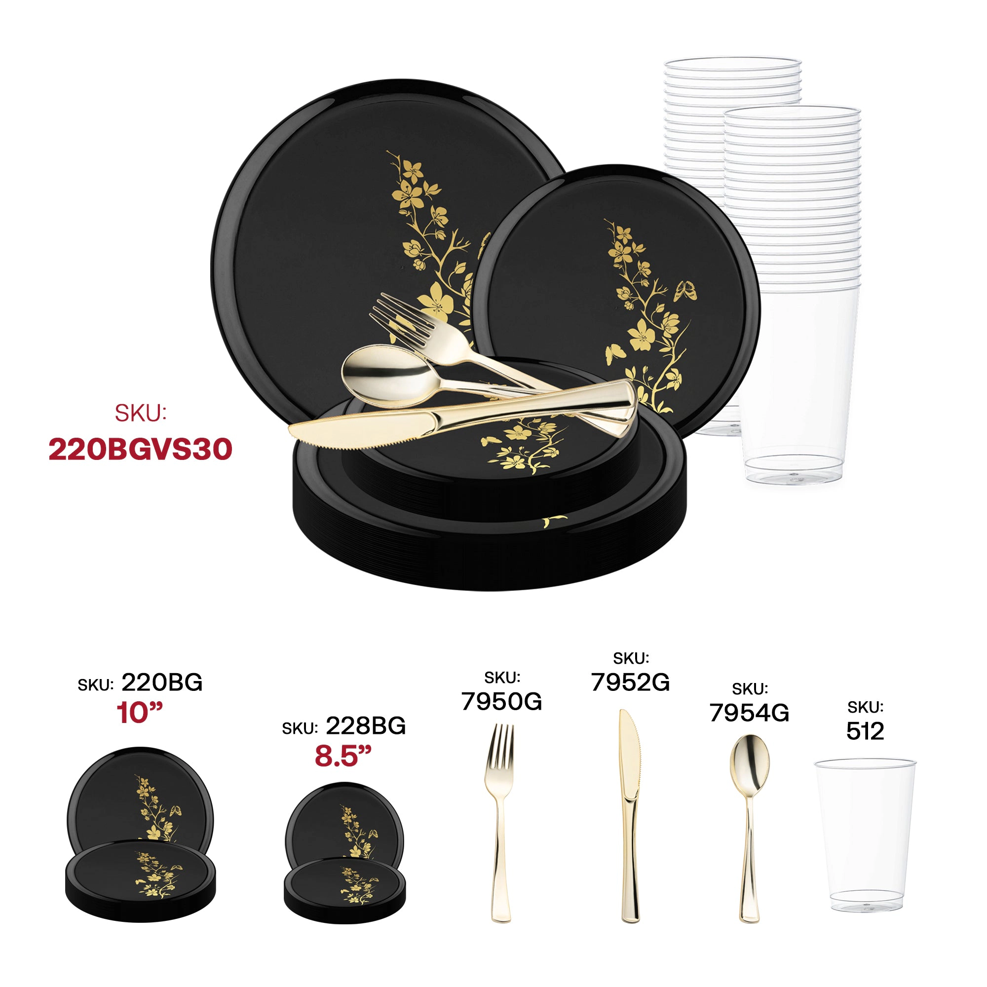 Smarty Had A Party Black with Gold Floral Plastic Wedding Value Set