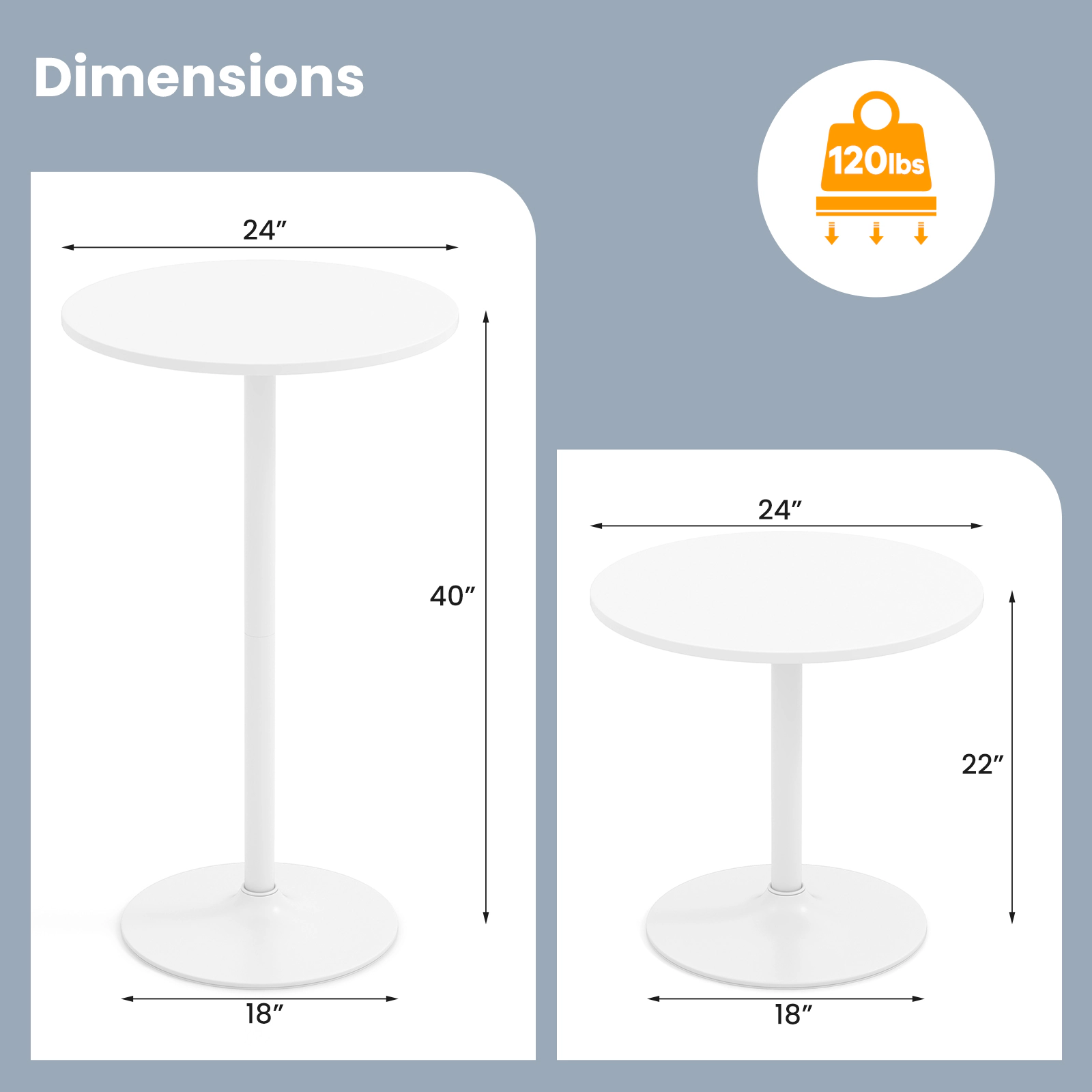SUGIFT Round Adjustable Bistro Table Set of 2 24-in Top 40-in or 22-in Tall 120-Lb Capacity White/Black