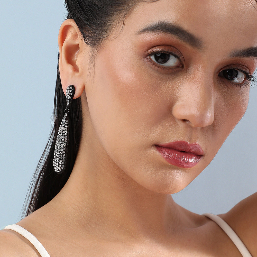 SOHI Women's Chalice Silver Bling Almond Drop Earrings