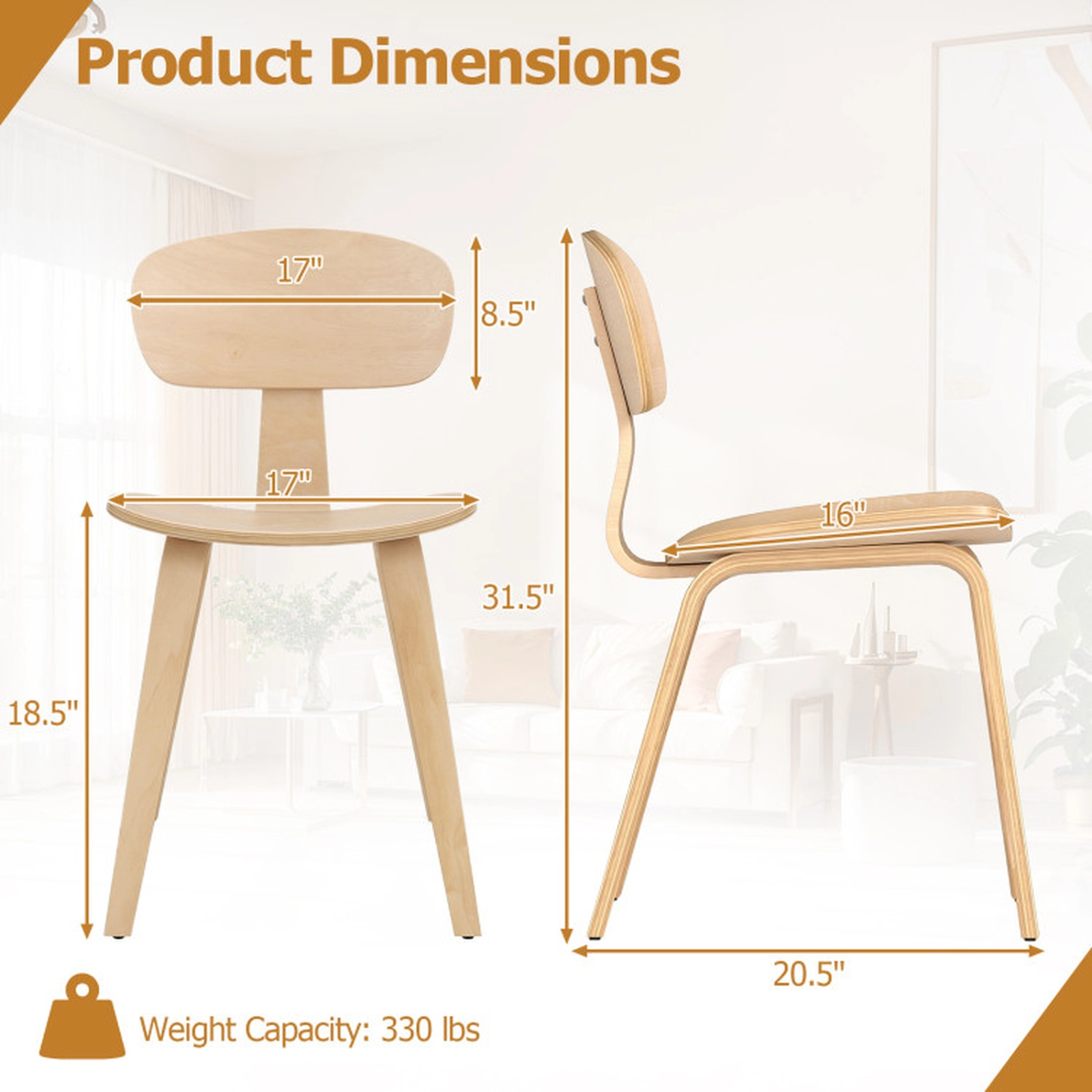 SUGIFT Set of 4 Natural Bentwood Dining Chairs with Ergonomic Backrest 17-in W 31.5-in H 330-lb Per Chair