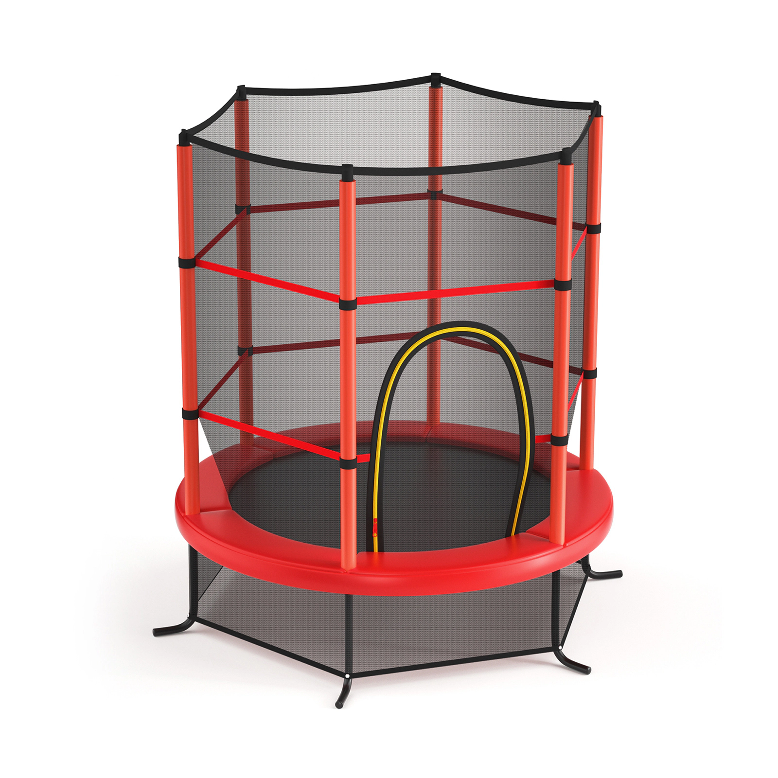 SUGIFT Kids Recreational Trampoline with Enclosure Net 300-lb Capacity 65 x 65 x 65 in Frame 30 Tension Ropes Red