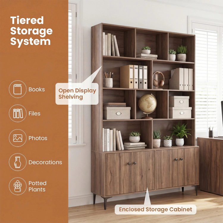 Hivvago Bookshelf with 4 Doors and 2 Anti-Tipping Kits for Home Office