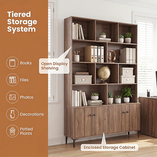 Hivvago Storage Bookcase with 4 Doors and Anti-Tip Kits
