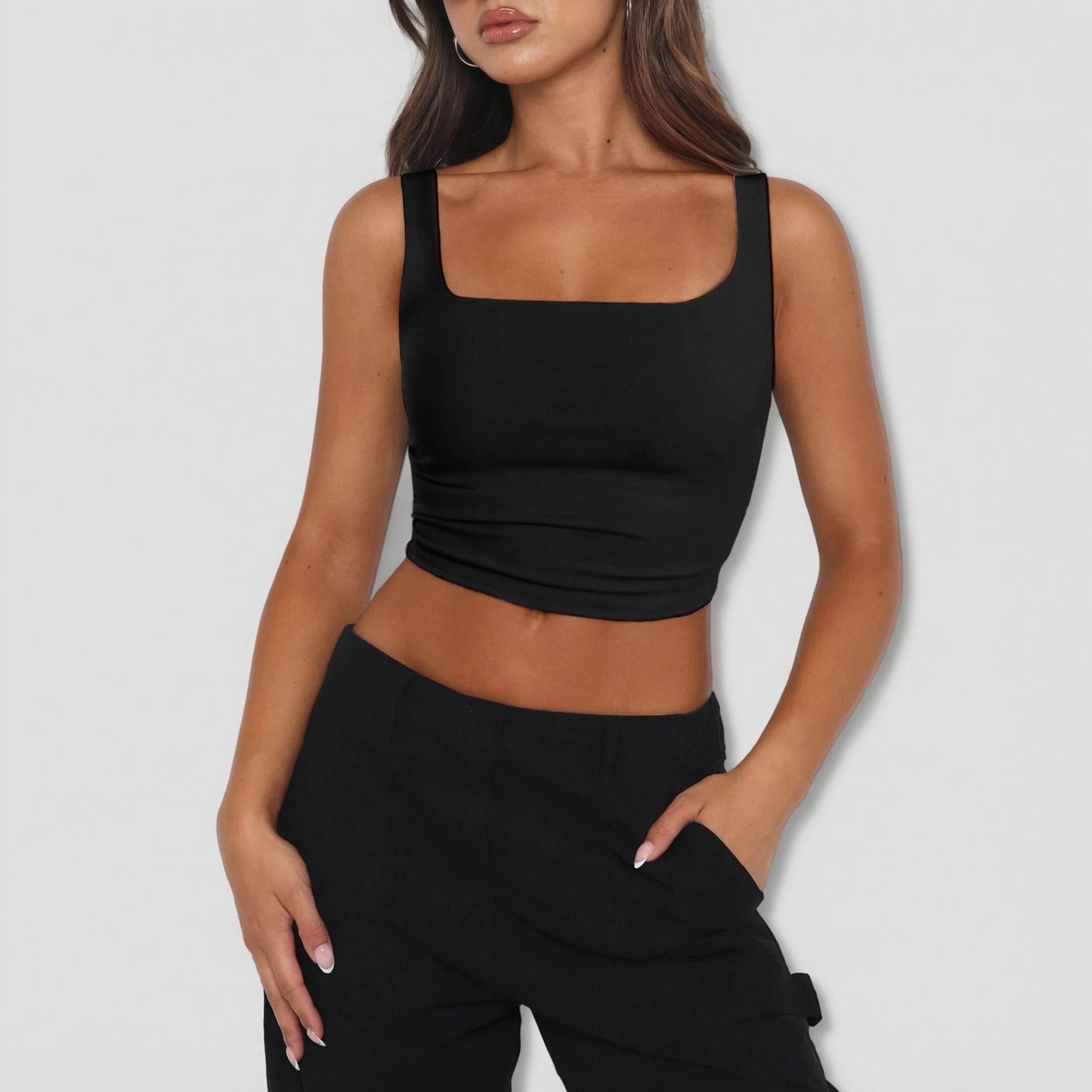 Zeagoo Women's Square Neck Double Layer Slim Fit Cropped Tank Top