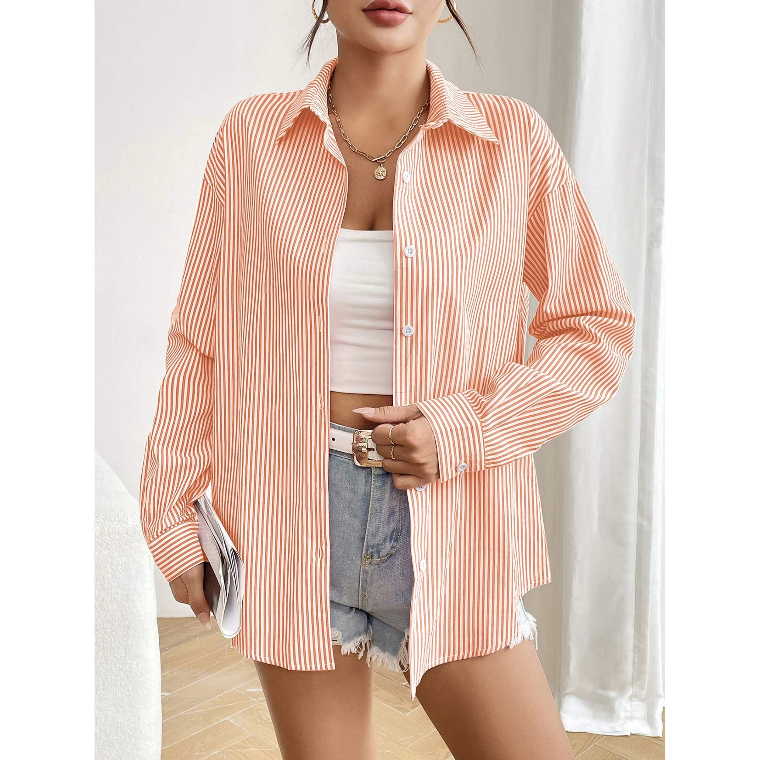 Zeagoo Women' Striped Button Down Shirts Casual Loose Long Sleeve