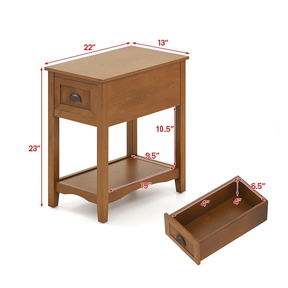 Hivvago Modern Chairside Table with Storage Drawer and Open Display Shelf