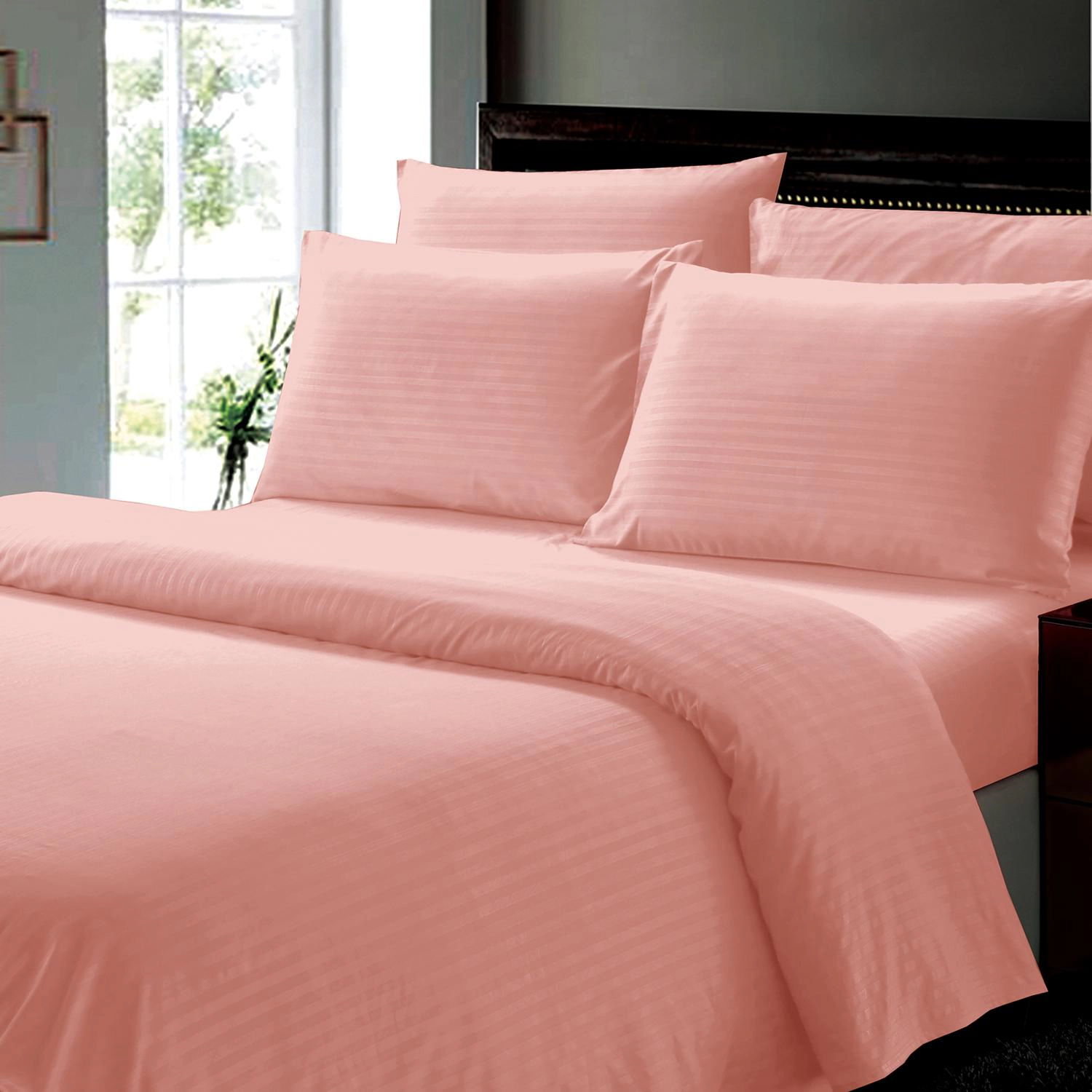 Plazatex Dobby Stripe Luxurious Ultra Soft Moisture Wicking Solid Color 6 Pieces Sheet Set King Blush
