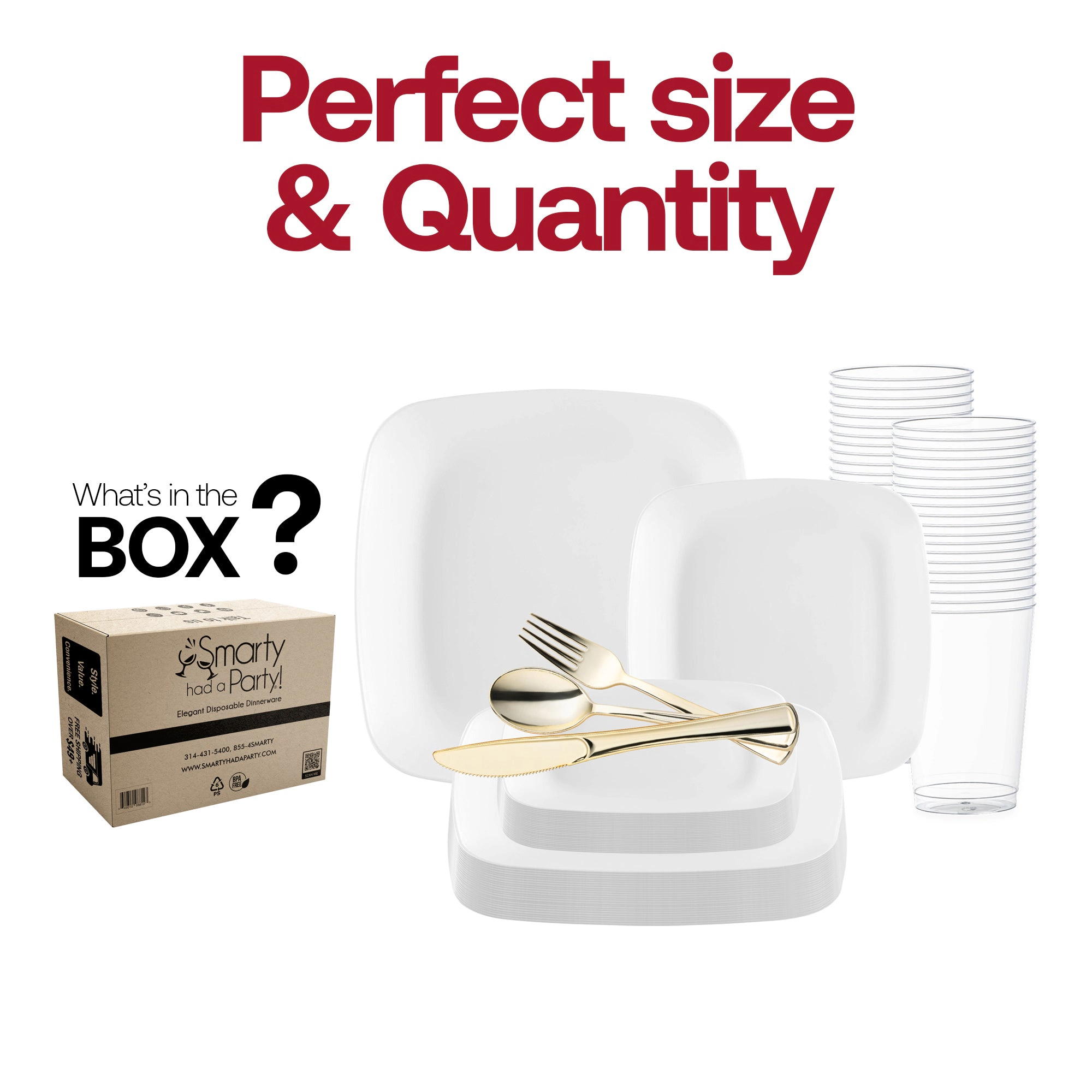 Smarty Had A Party Solid White Flat Rounded Square Disposable Plastic Wedding Value Set