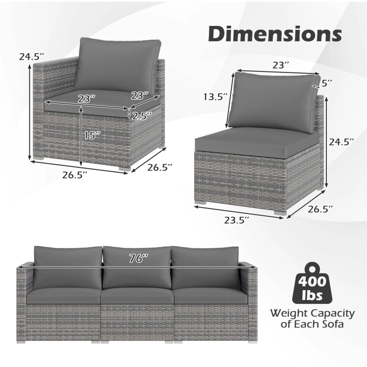 Hivvago 3 Pieces Patio Sectional Sofa Set Pe Rattan Modular Couch Furniture With Soft Cushions