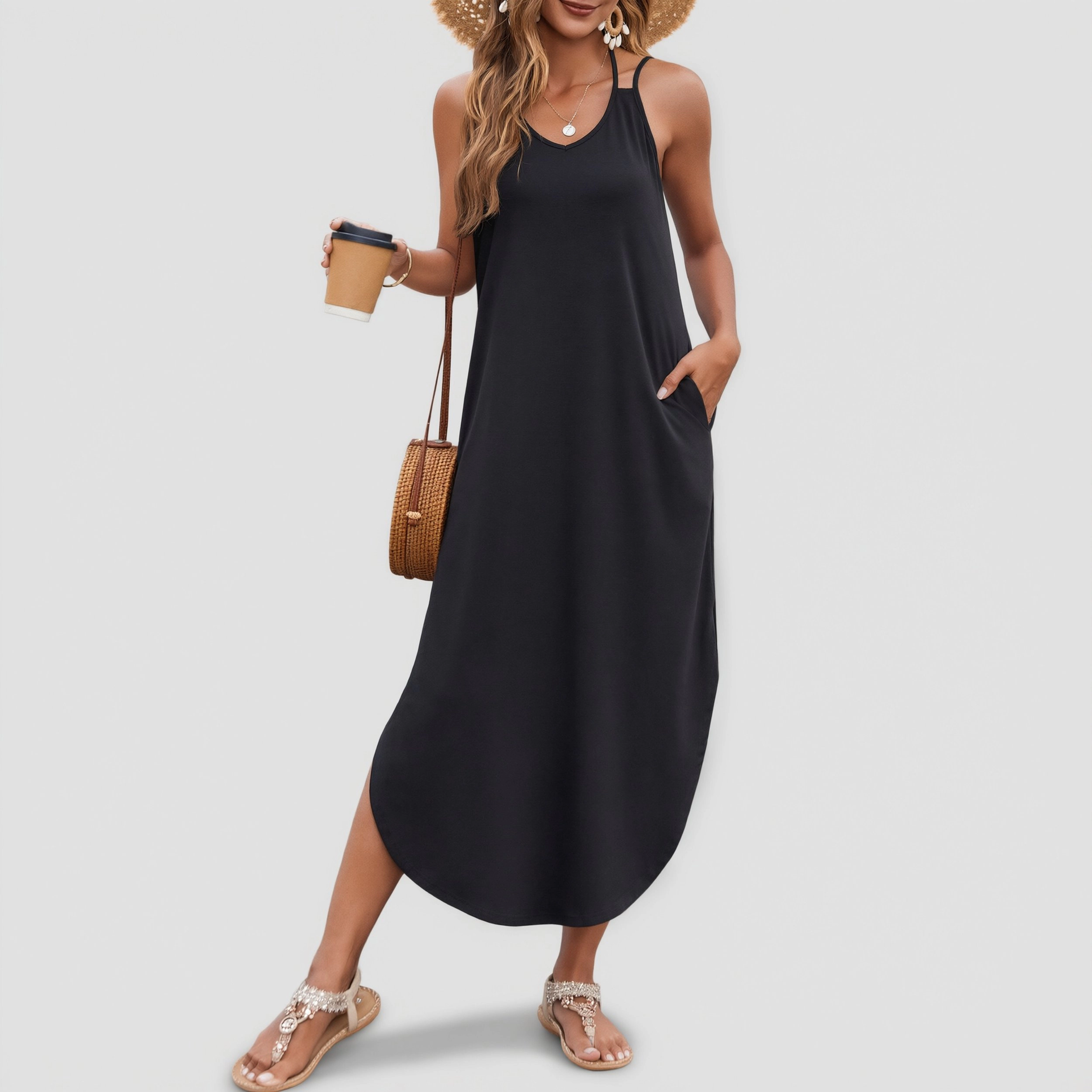 Zeagoo Women's V Neck Sleeveless Maxi Dress